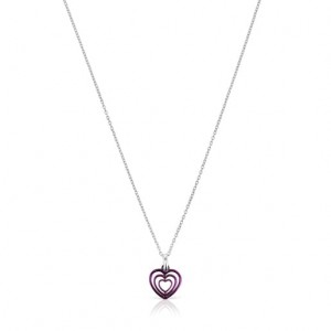 Náhrdelník Tous Bickie Purple Steel Triple Heart Stříbrné | CZ-TNGYRC184