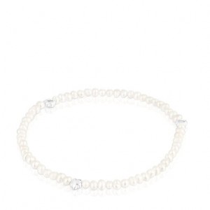 Náramek Tous Elastic Bold Motif With Cultured Pearls Flower Motifs Bílé | CZ-WMJBEC186