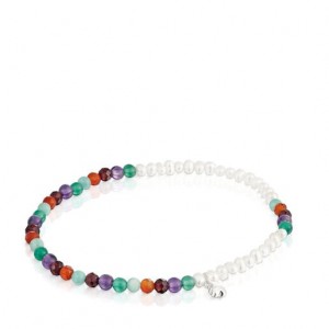 Náramek Tous Elastic Bold Motif With Gemstones Cultured Pearls Bílé Viacfarebný | CZ-IKNBUD573