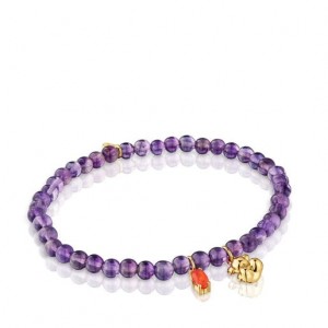 Náramek Tous Elastic With Amethyst Carnelian Bold Bear Fialové | CZ-LYCKXP954