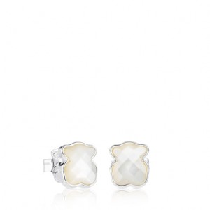 Náušnice Tous Faceted Mother-of-pearl Bear Motif Color Stříbrné | CZ-ZPSYFC541