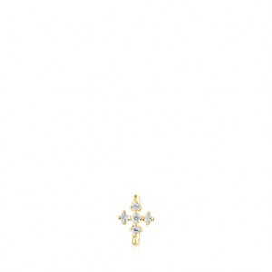 Náušnice Tous Les Classiques Small Cross Hoop With Diamonds Zlaté | CZ-XYSRPD825