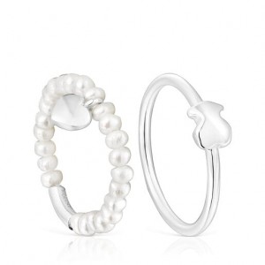 Prsten Tous Cultured Pearls Mini Icons Heart Stříbrné | CZ-GBNZAK341