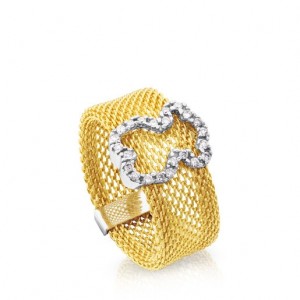 Prsten Tous Icon Mesh With Diamonds Zlaté | CZ-CVHZNQ426