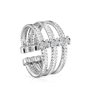 Prsten Tous Light Triple With Diamonds Stříbrné | CZ-PLQEWN958