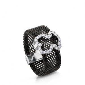 Prsten Tous Steel With Diamonds Icon Mesh Černé | CZ-PDRYAM349