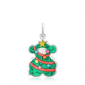 Přívěsky Tous Basics Xmas Tree Bear With Mother-of-pearl Zelene Stříbrné | CZ-LNCHQI072