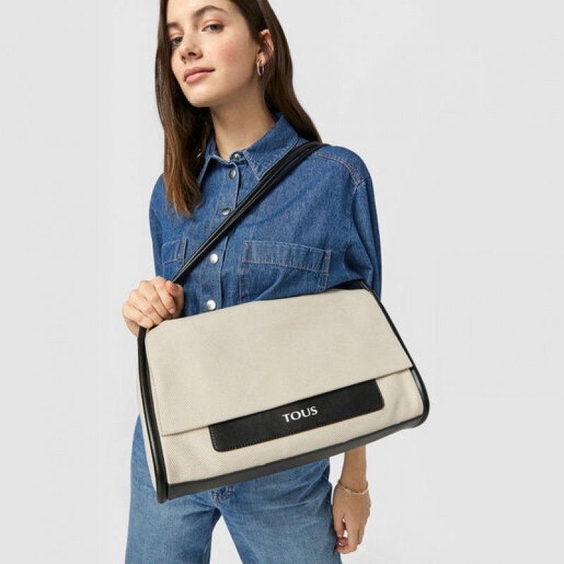 Crossbody Kabelka Tous Large Empire Bavlněné Béžový | CZ-EQXMFL406