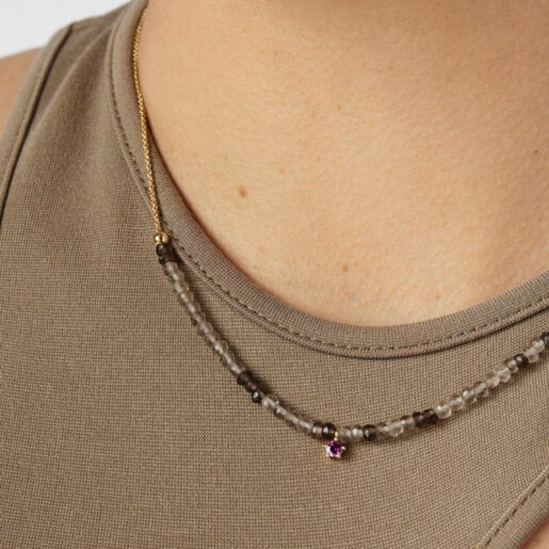 Náhrdelník Tous Cool Joy With Smoky Quartz Rhodolite Zlaté | CZ-UYCXPF950