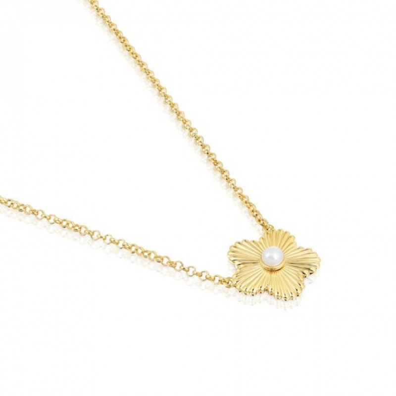 Náhrdelník Tous Flower With Cultured Pearl Iris Motif Zlaté | CZ-HMUXVQ280