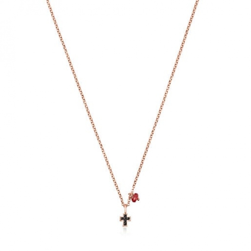 Náhrdelník Tous Motif Cross With Spinels Růžové Zlaté | CZ-DEMNPA236