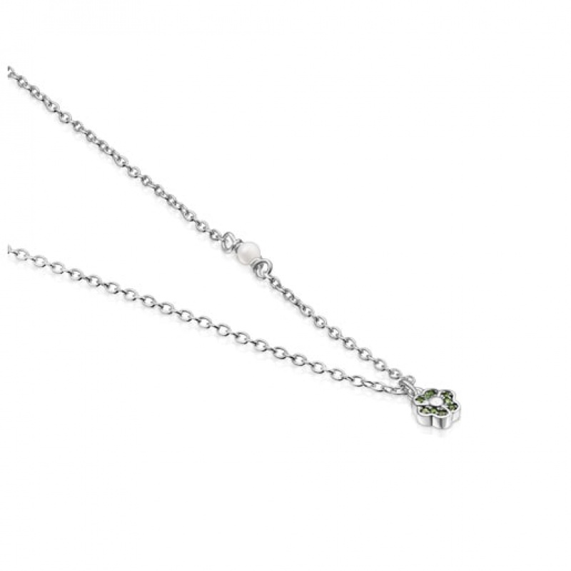 Náhrdelník Tous New Motif With Chrome Diopside Flower Stříbrné | CZ-OGXVLK573