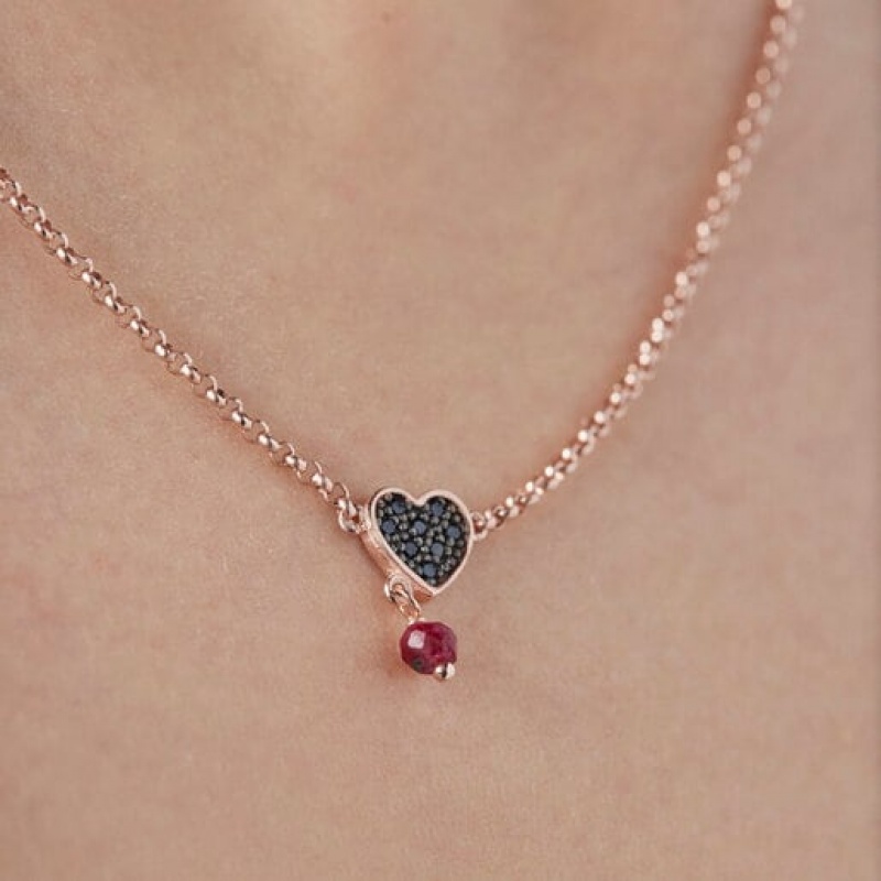 Náhrdelník Tous Ruby Heart Motif With Spinels Růžové Zlaté | CZ-QYXOJK605