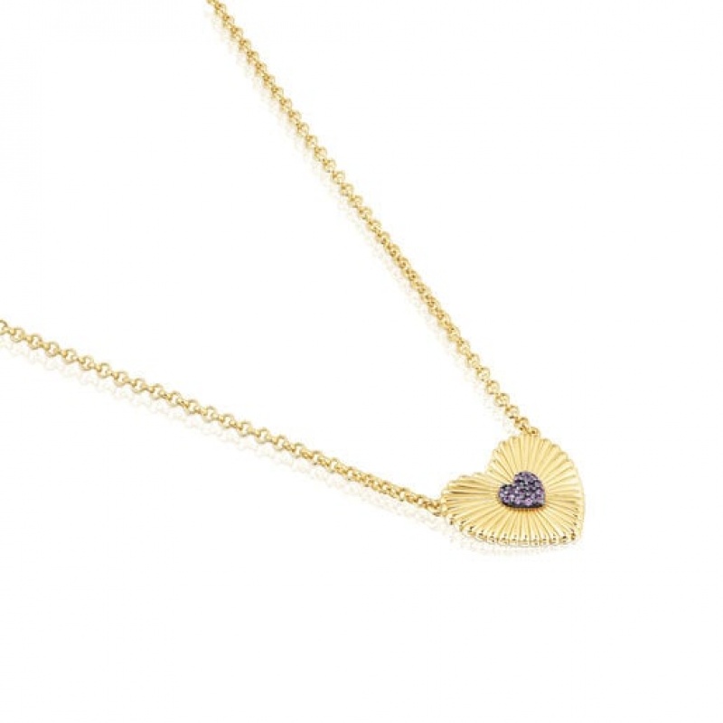 Náhrdelník Tous With Rhodolite Heart Iris Motif Zlaté | CZ-EBRHKY394