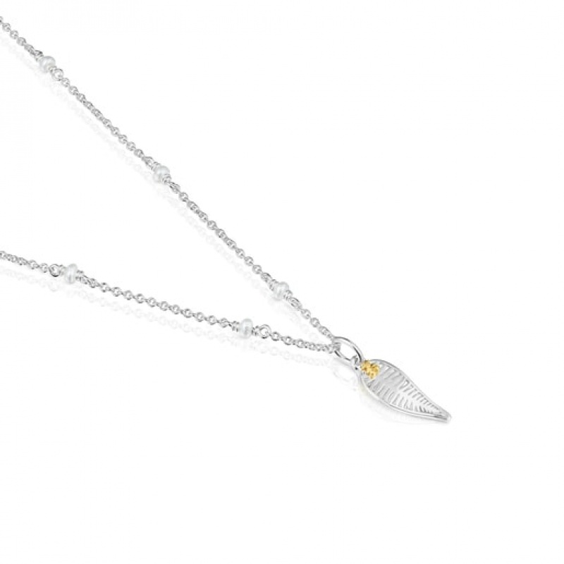 Náhrdelník Tous Yunque Two-tone Leaf With Cultured Pearls Stříbrné | CZ-MJEFDX693