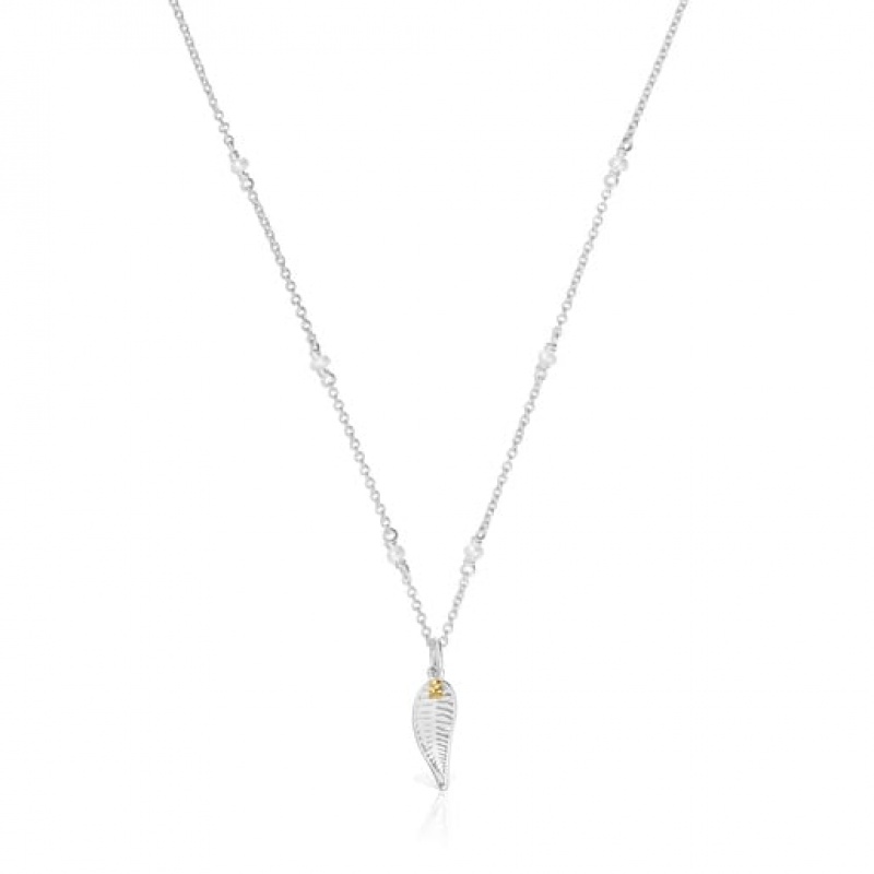 Náhrdelník Tous Yunque Two-tone Leaf With Cultured Pearls Stříbrné | CZ-MJEFDX693