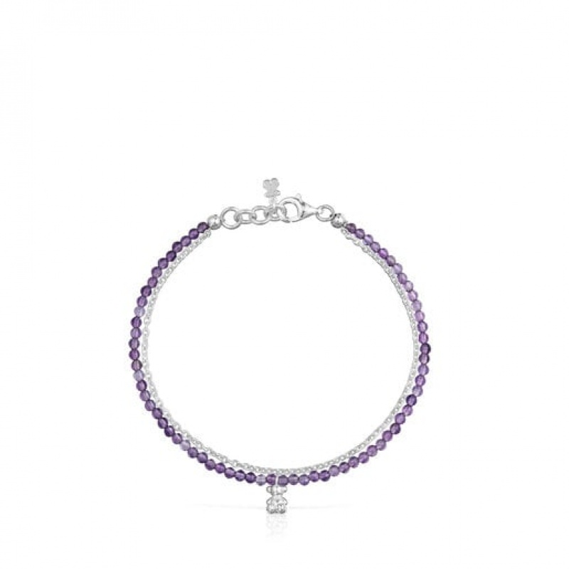 Náramek Tous Amethyst Bold Bear Fialové Stříbrné | CZ-CUKBPX129