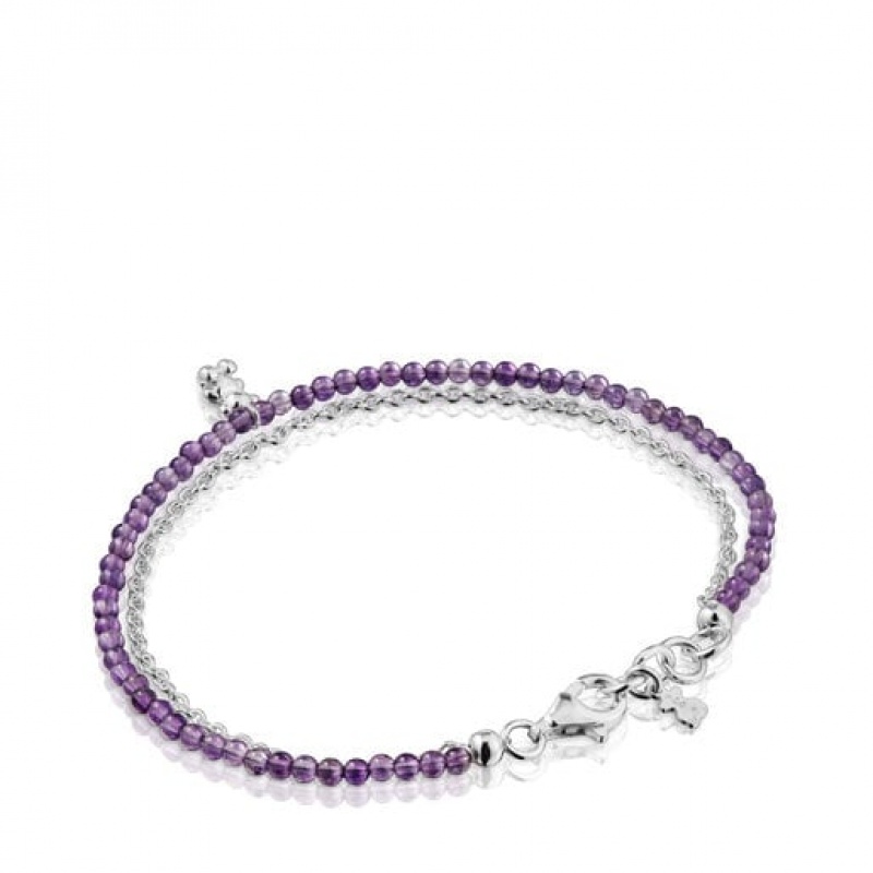 Náramek Tous Amethyst Bold Bear Fialové Stříbrné | CZ-CUKBPX129