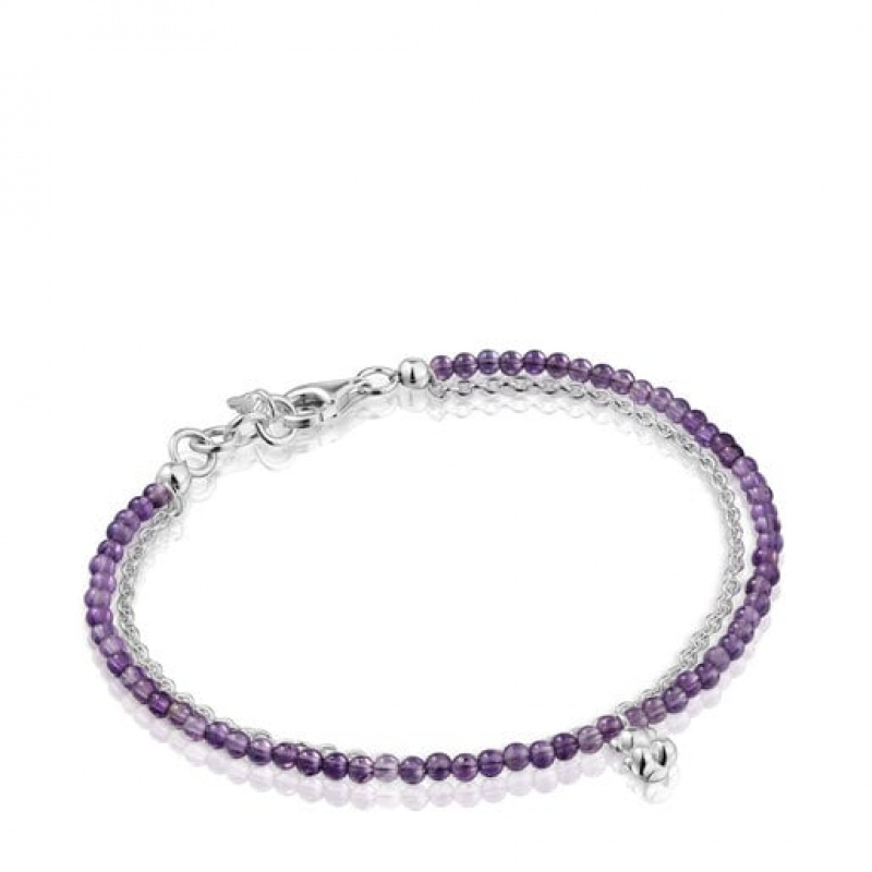 Náramek Tous Amethyst Bold Bear Fialové Stříbrné | CZ-CUKBPX129