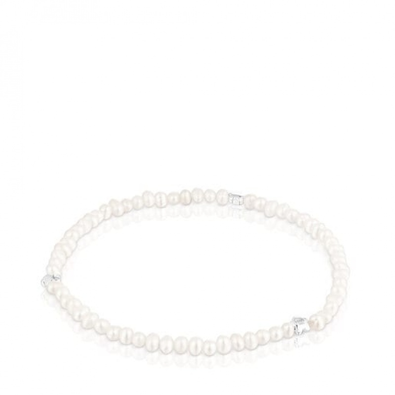 Náramek Tous Elastic Bold Motif With Cultured Pearls Flower Motifs Bílé | CZ-WMJBEC186