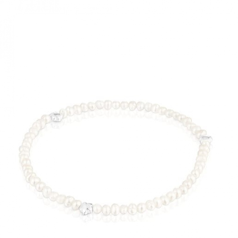 Náramek Tous Elastic Bold Motif With Cultured Pearls Flower Motifs Bílé | CZ-WMJBEC186