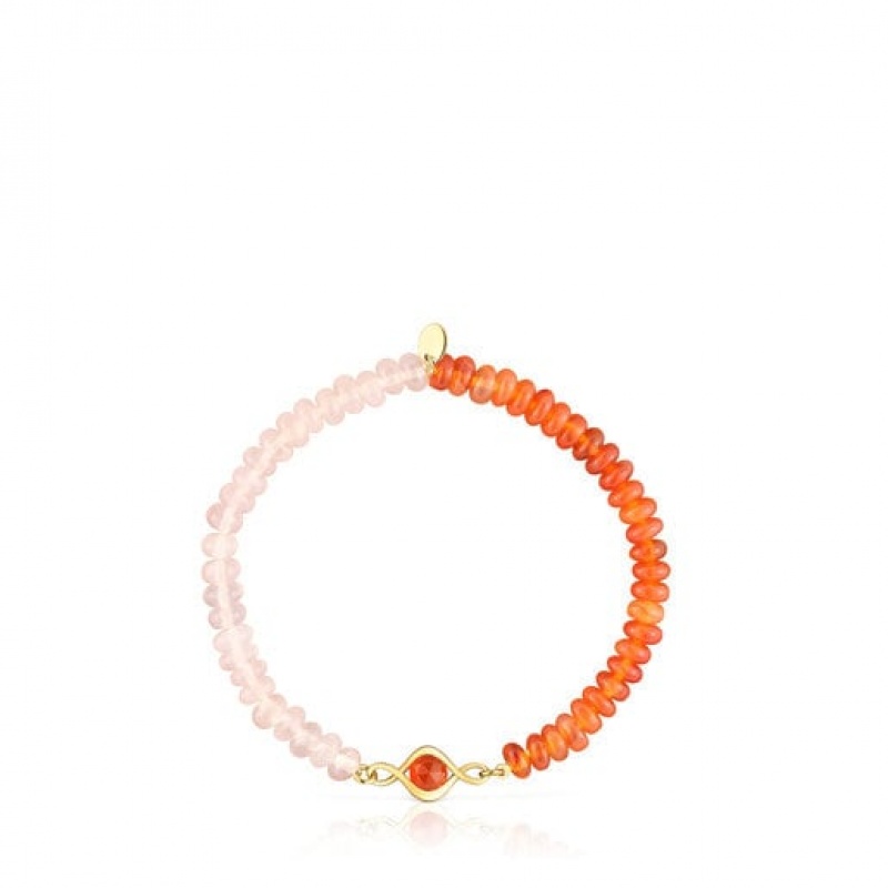 Náramek Tous Elastic With Carnelian Gemstones Alma Motif Béžový Oranžové | CZ-QVONSG248