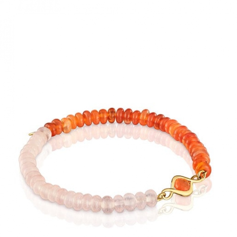 Náramek Tous Elastic With Carnelian Gemstones Alma Motif Béžový Oranžové | CZ-QVONSG248