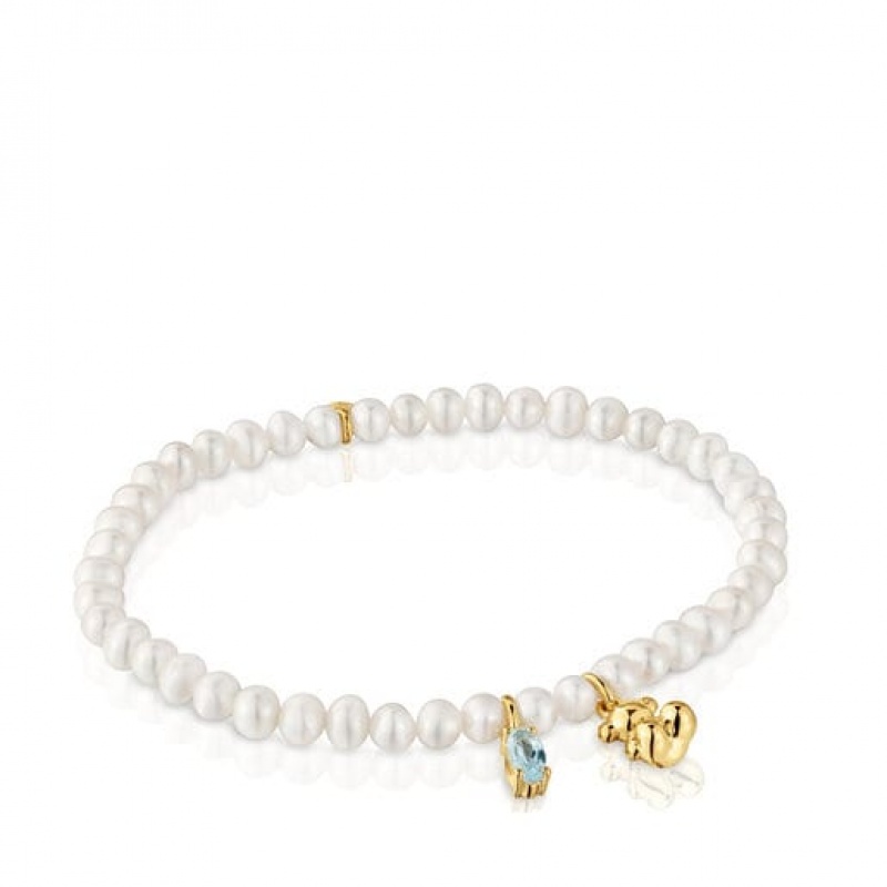 Náramek Tous Elastic With Cultured Pearl Topaz Bold Bear Bílé | CZ-PCASWY067