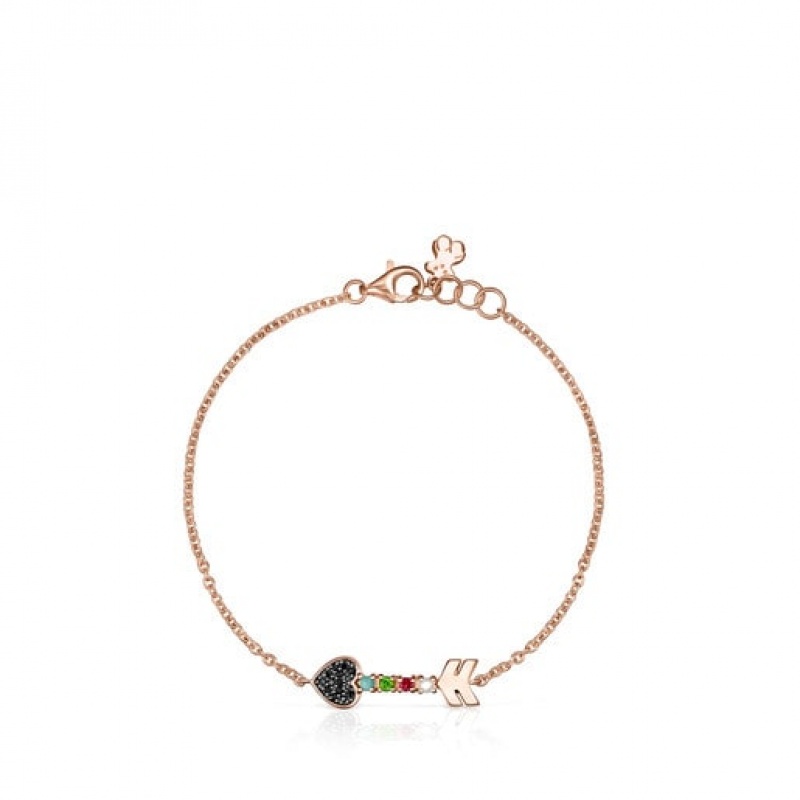 Náramek Tous San Valentín Arrow With Gemstones Růžové Zlaté | CZ-OVALYF168