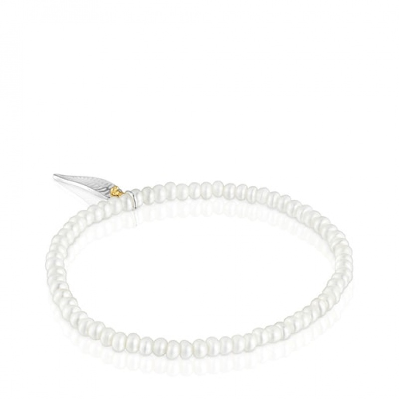 Náramek Tous Yunque Elastic With Cultured Pearls Two-tone Charm Stříbrné | CZ-ZWVQTC823