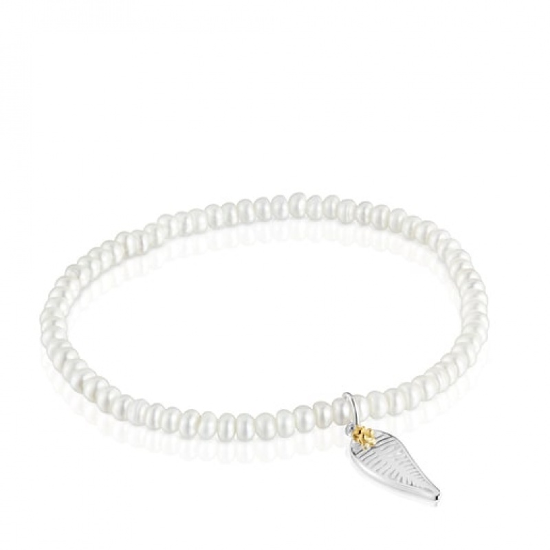 Náramek Tous Yunque Elastic With Cultured Pearls Two-tone Charm Stříbrné | CZ-ZWVQTC823