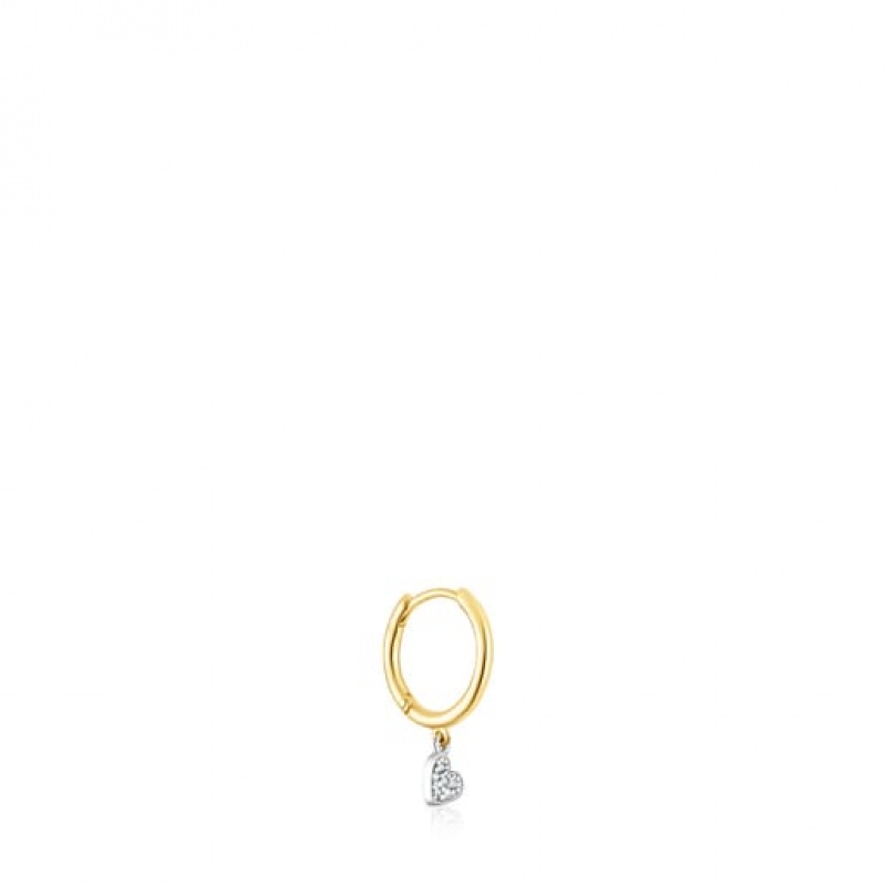 Náušnice Tous Basics Hoop With Heart Motif Zlaté | CZ-WNFCHL143