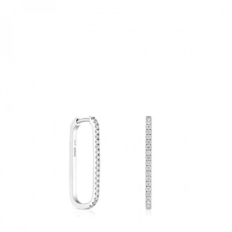 Náušnice Tous Les Classiques Long Oval Hoop With Diamonds Stříbrné | CZ-VSFDJM519