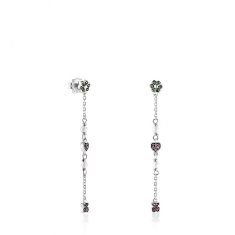 Náušnice Tous New Motif Long With Gemstones Pearls Stříbrné | CZ-HIABFZ683