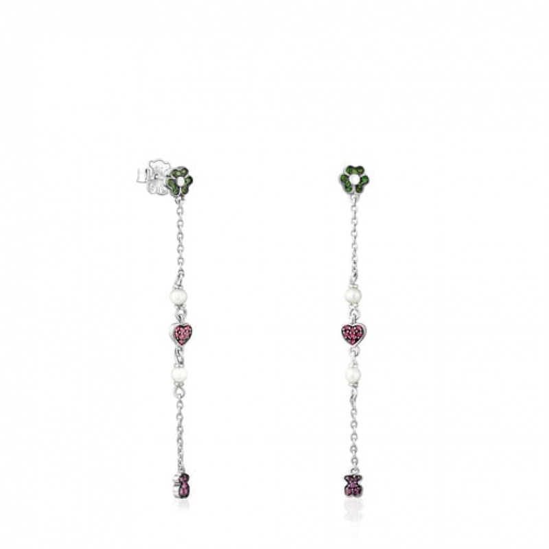 Náušnice Tous New Motif Long With Gemstones Pearls Stříbrné | CZ-HIABFZ683