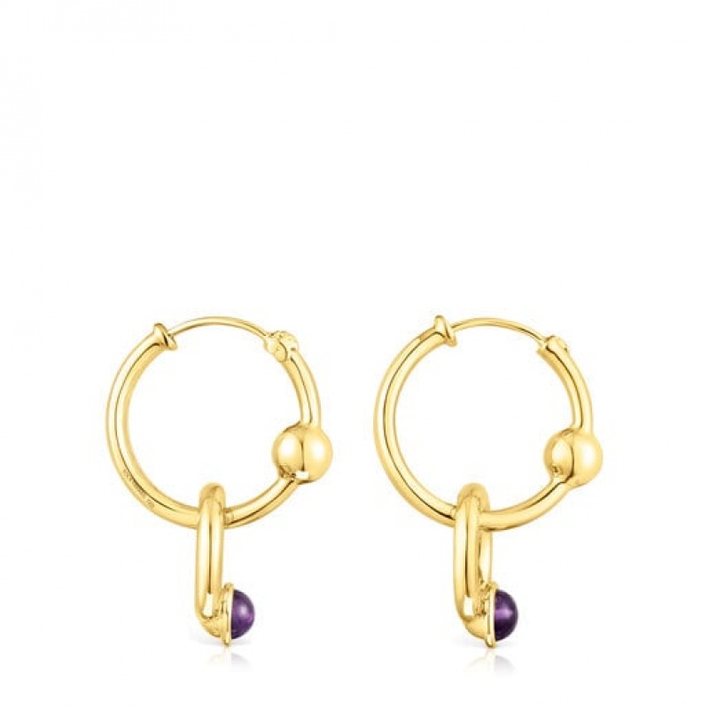 Náušnice Tous Plump Hoop With Amethysts Zlaté | CZ-QTACOB264