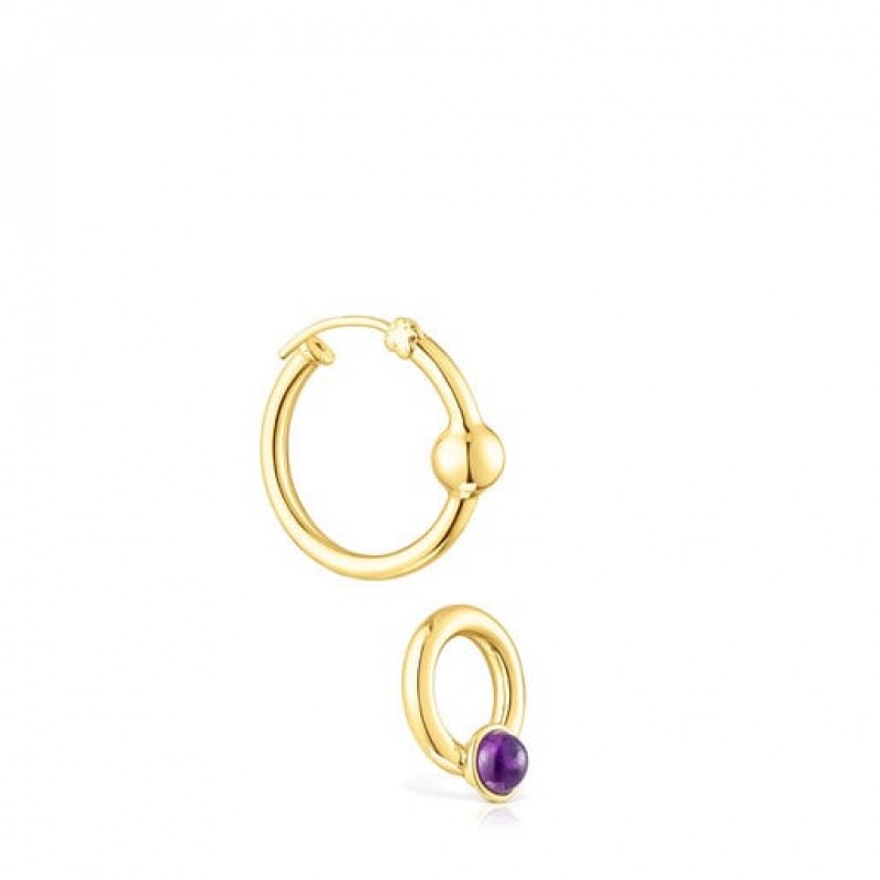 Náušnice Tous Plump Hoop With Amethysts Zlaté | CZ-QTACOB264