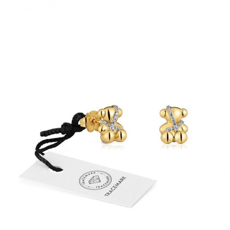 Náušnice Tous Small Diamonds Bear Lligat Zlaté | CZ-HGZVWC389