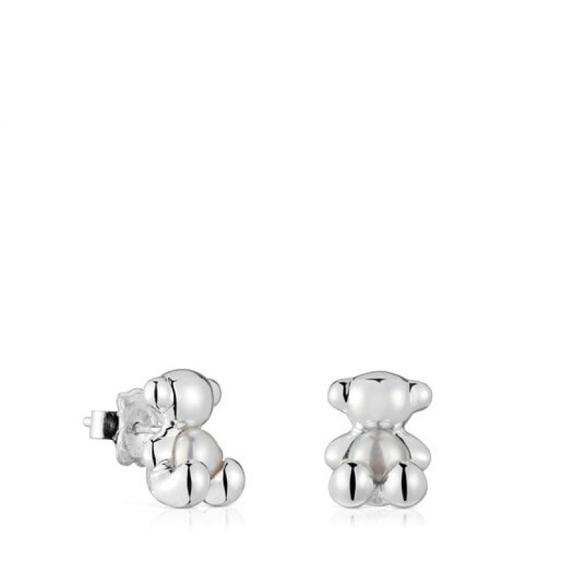 Náušnice Tous Small Mother-of-pearl Bold Bear Stříbrné | CZ-KGCIPT394