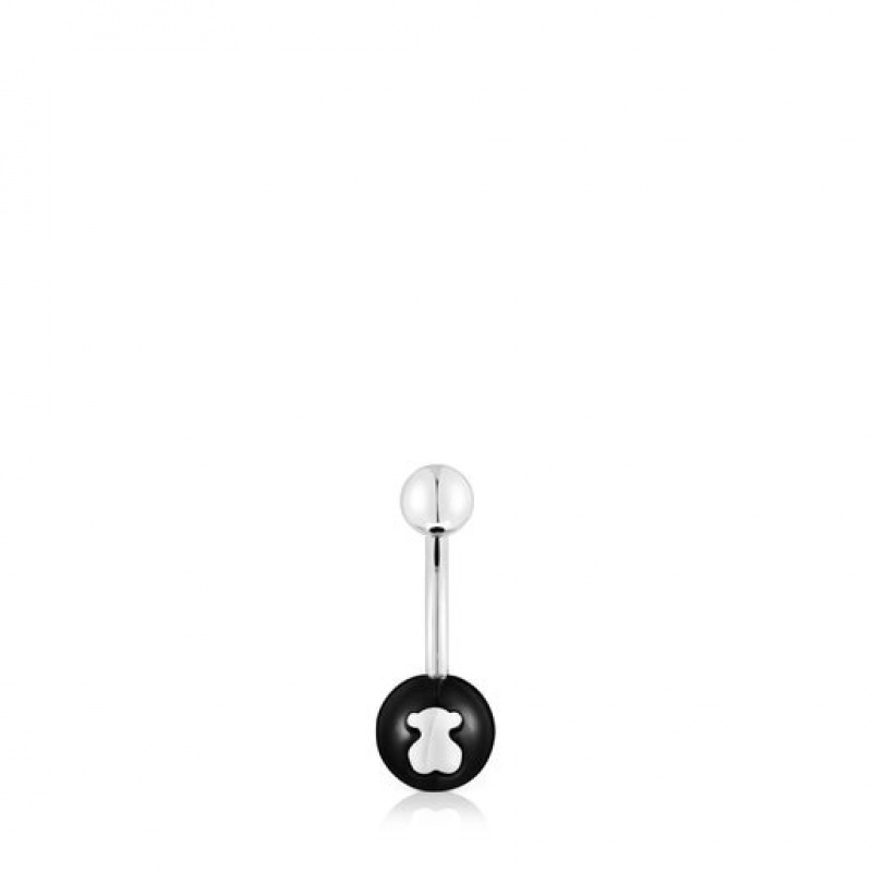 Náušnice Tous Steel Onyx Navel Icon Glass Stříbrné | CZ-COYQHM781