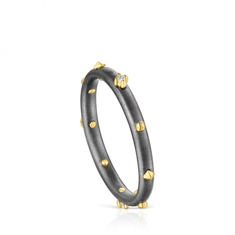 Prsten Tous Magic Nature Hoop With Diamonds Černé | CZ-OALTJX923