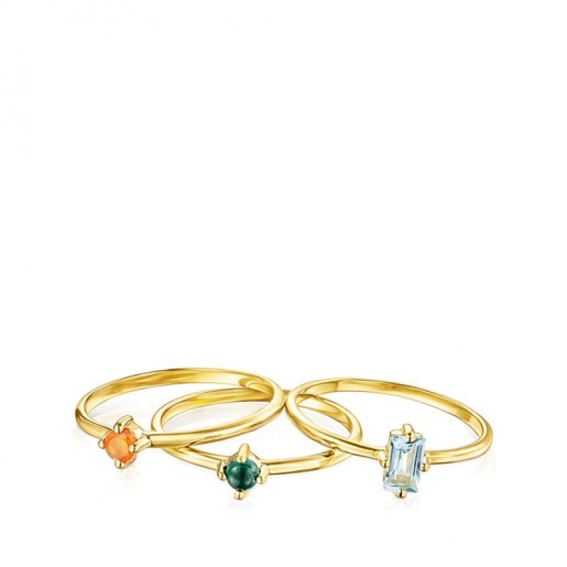 Prsten Tous Set Of Good Vibess With Gemstones Zlaté | CZ-UVWHSY704