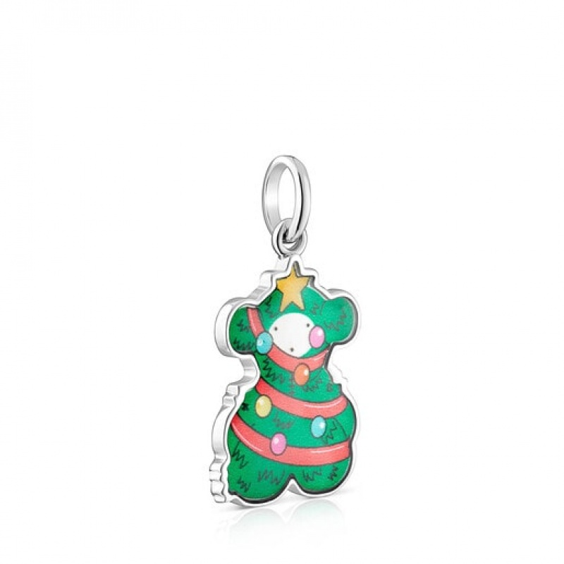 Přívěsky Tous Basics Xmas Tree Bear With Mother-of-pearl Zelene Stříbrné | CZ-LNCHQI072