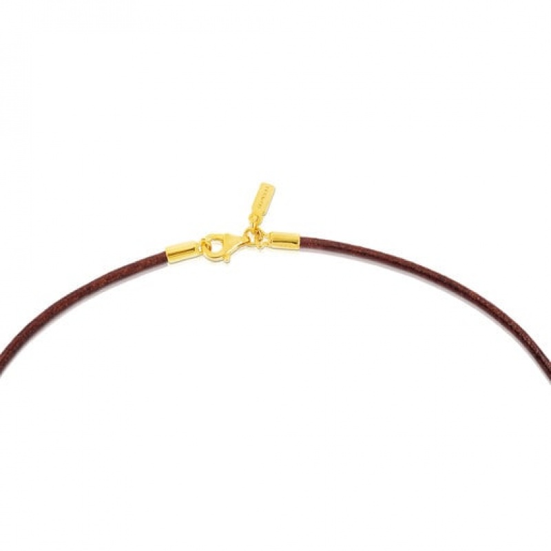 Řetízkový Popruh Tous 40 cm Brown 2 mm Læder Choker With Clasp Tmavě Červené | CZ-SKUOEV075