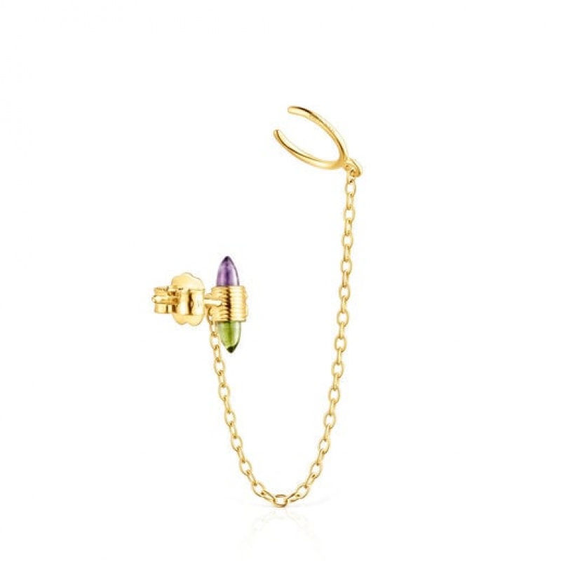 Řetízkový Popruh Tous Lure Earcuff With Gemstones Zlaté | CZ-RYOZCA043